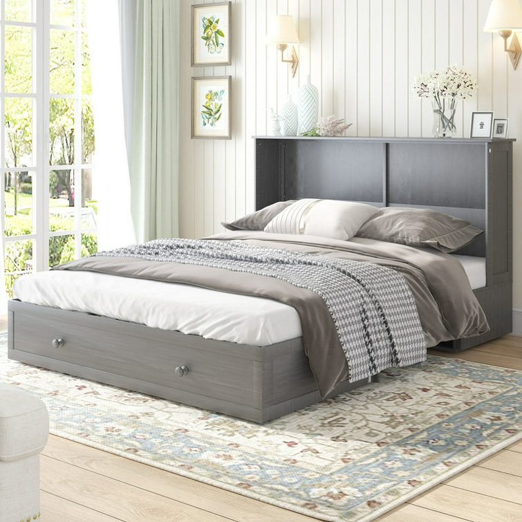 Queen Murphy Bed Cube Cabinet, Wood Murphy Bed Chest Bed With Drawer